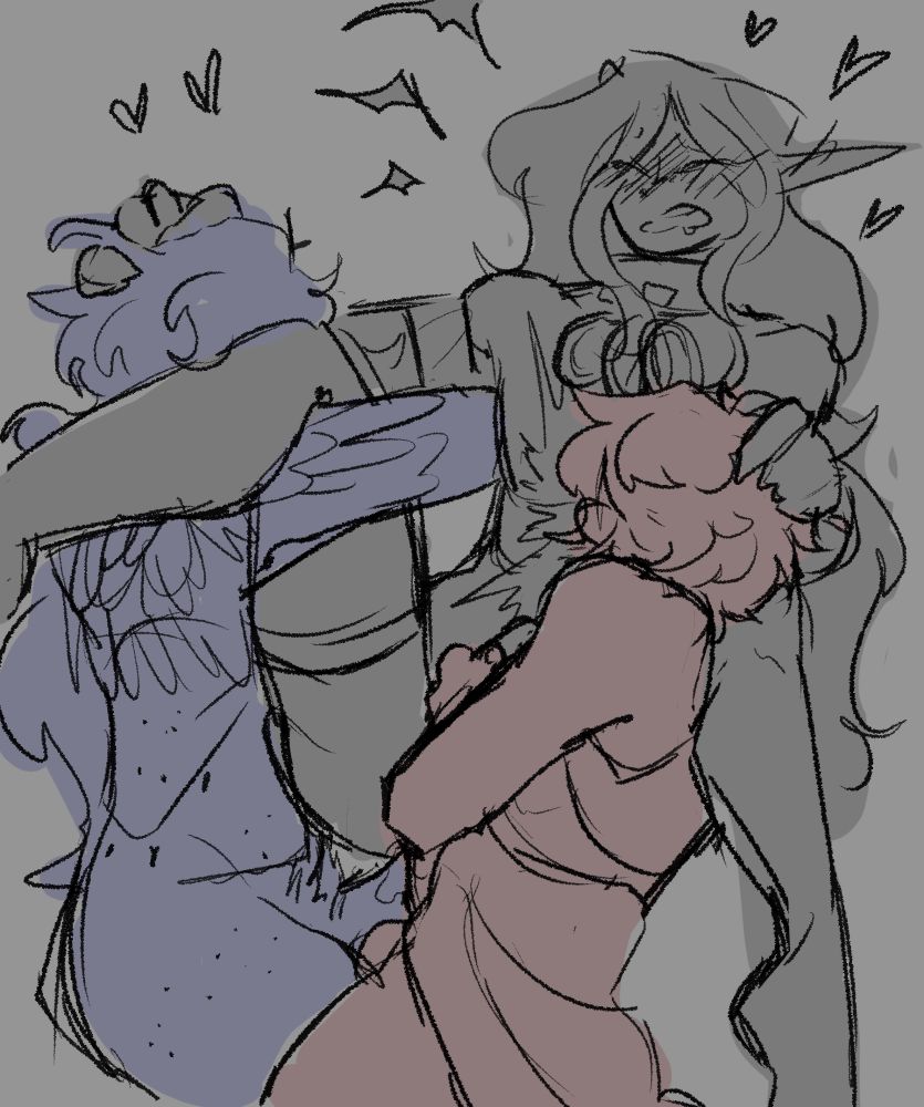Two versions of Fwuki (early Crown and regicide AU) giving Anti double-penetration anal.