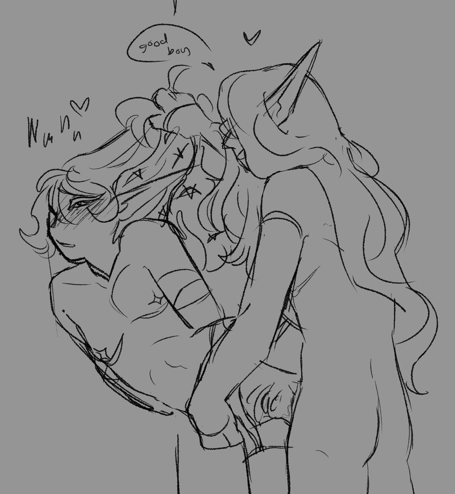 Shadow Milk pressed against a wall, arms tied behind his back. PV is thrusting against him, taking SM's dick in and pulling SM's hair. PV says "good boy", SM is just making noises.