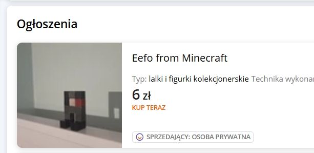 a screenshot from an online store showing a listing for a handmade figurine of a Minecraft YouTuber Ethoslab except it looks like an amogus block build