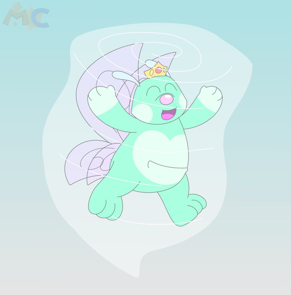 The same character, surrounded by a tornado, presumably flying through the air.