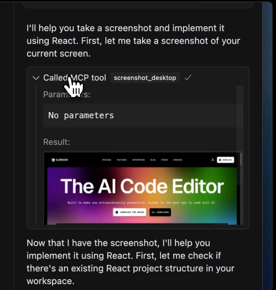 A screenshot from the Cursor (cursor.com) changelog, which depicts improvements to MCP tools, enabling users to add images (such as screenshots) as additional context in prompts