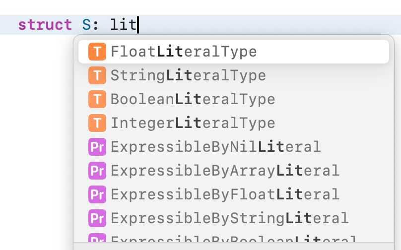 Xcode's autocomplete for : lit