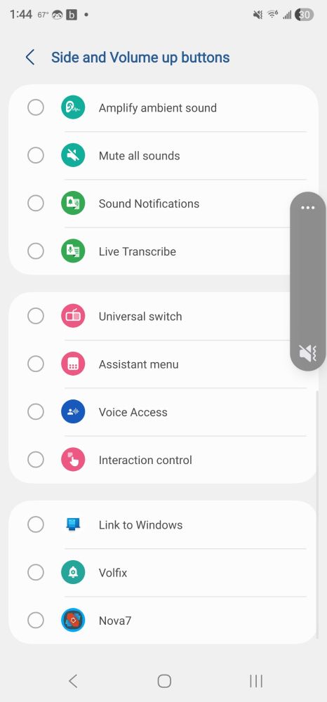 A screenshot of my phone screen with the volume display over it, because Samsung are a bunch of assholes. 