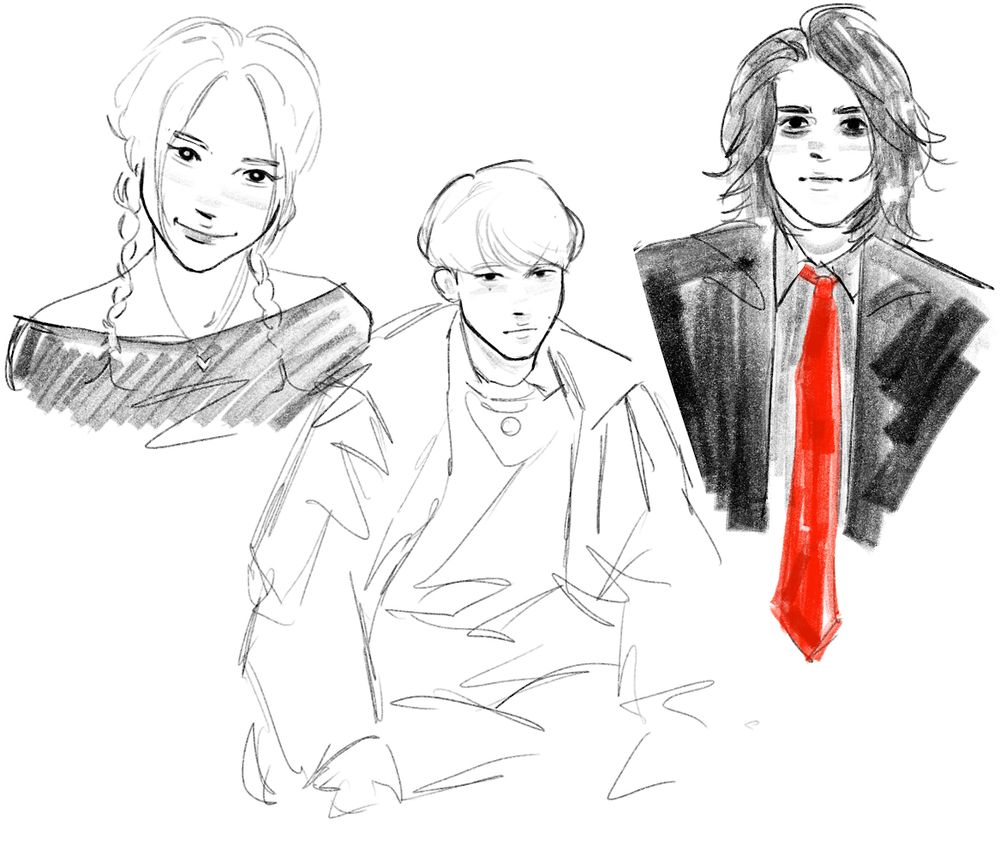 sketches of yeri, mingi, and gerard way 