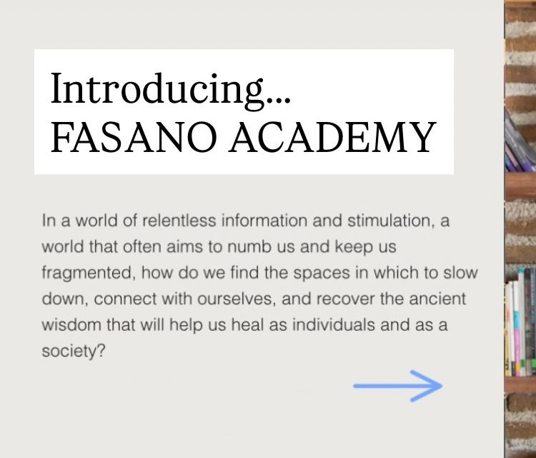 Introducing Fasano Academy

In a world of relentless information and stimulation, a world that often aims to numb us and keep us fragmented, how do we find the spaces in which to slow down, connect with ourselves, and recover the ancient wisdom that will help us heal as individuals and as a society
