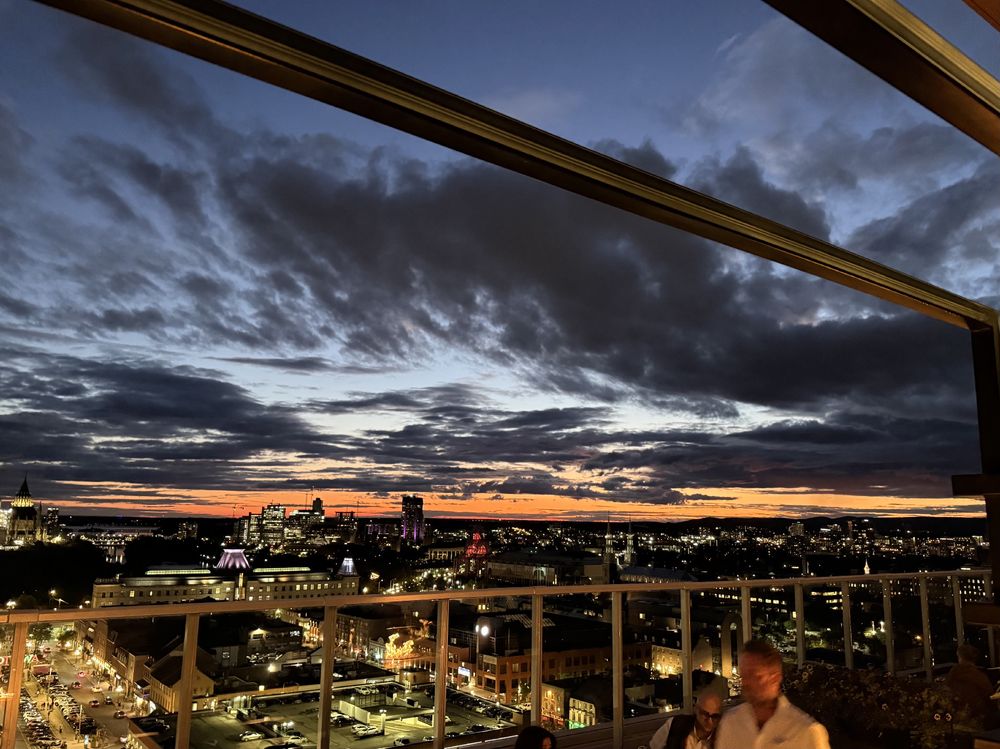 City skyline at sunset. 