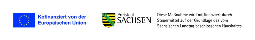 Das Bild zeigt die Logos der fördernden Institutionen Europäische Union und Freistaat Sachsen.