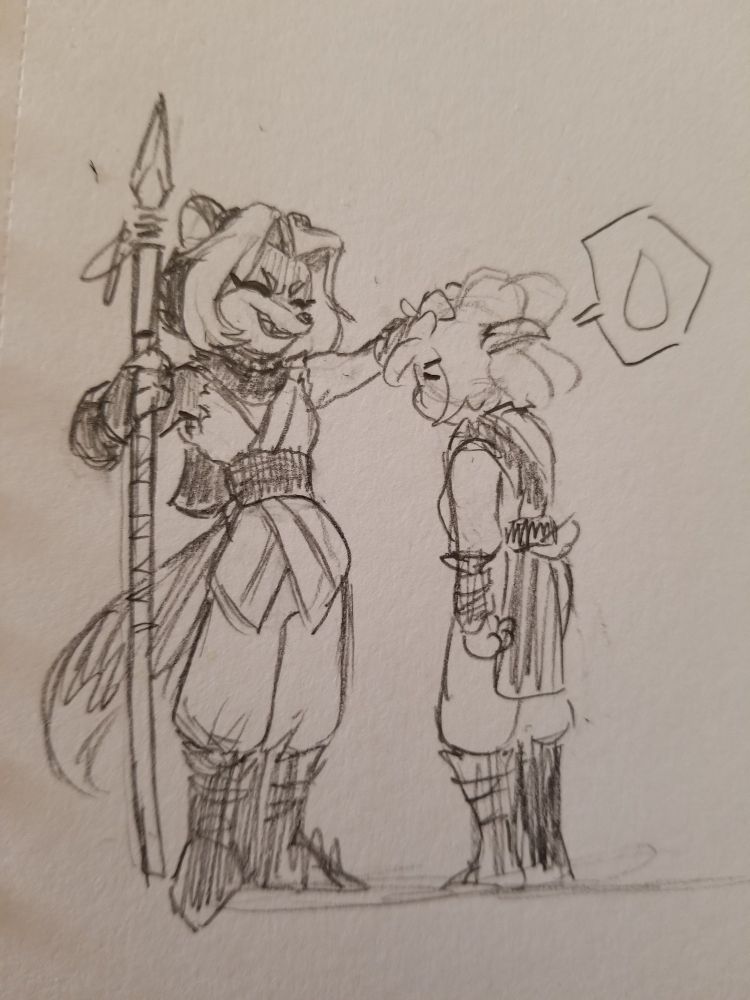 Marta, the down-to-earth and surprisingly laid-back hunter, reaches forward to tousle Teenah's hair with a smile on her face. It's as if she's saying "Hey kid, don't worry about it".