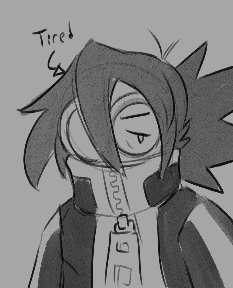 The standard state: a character with a giant coat and equally giant goggles, which are the only thing keeping their unkempt hair out of their eyes. The zipper on the coat is also huge because why not