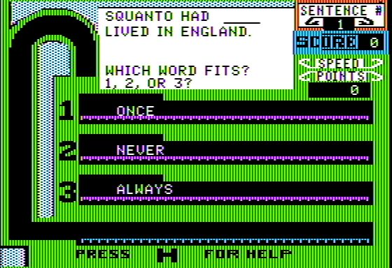 Screenshot for The First Thanksgiving apple II 1984, with another multiple choice segment