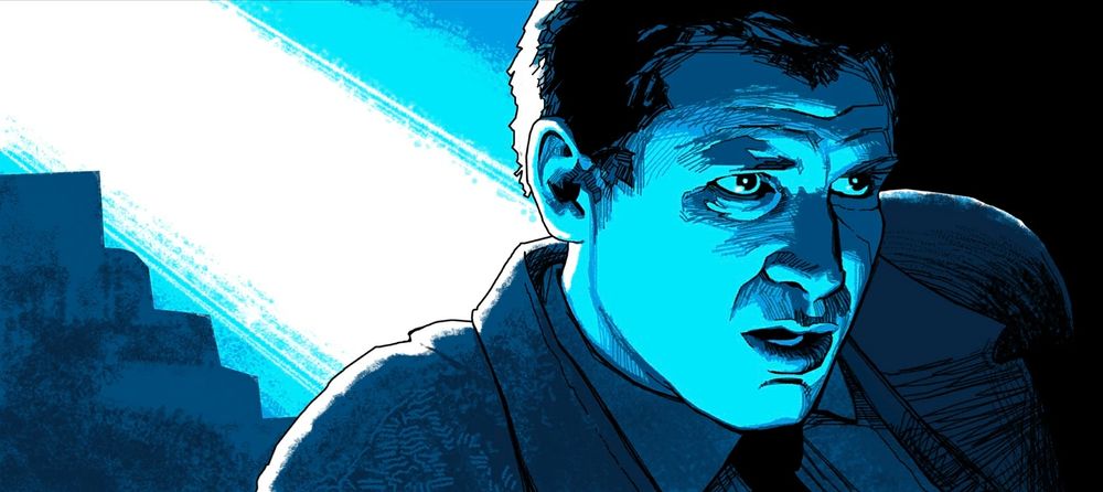 Graphic drawing of officer Deckard in blues