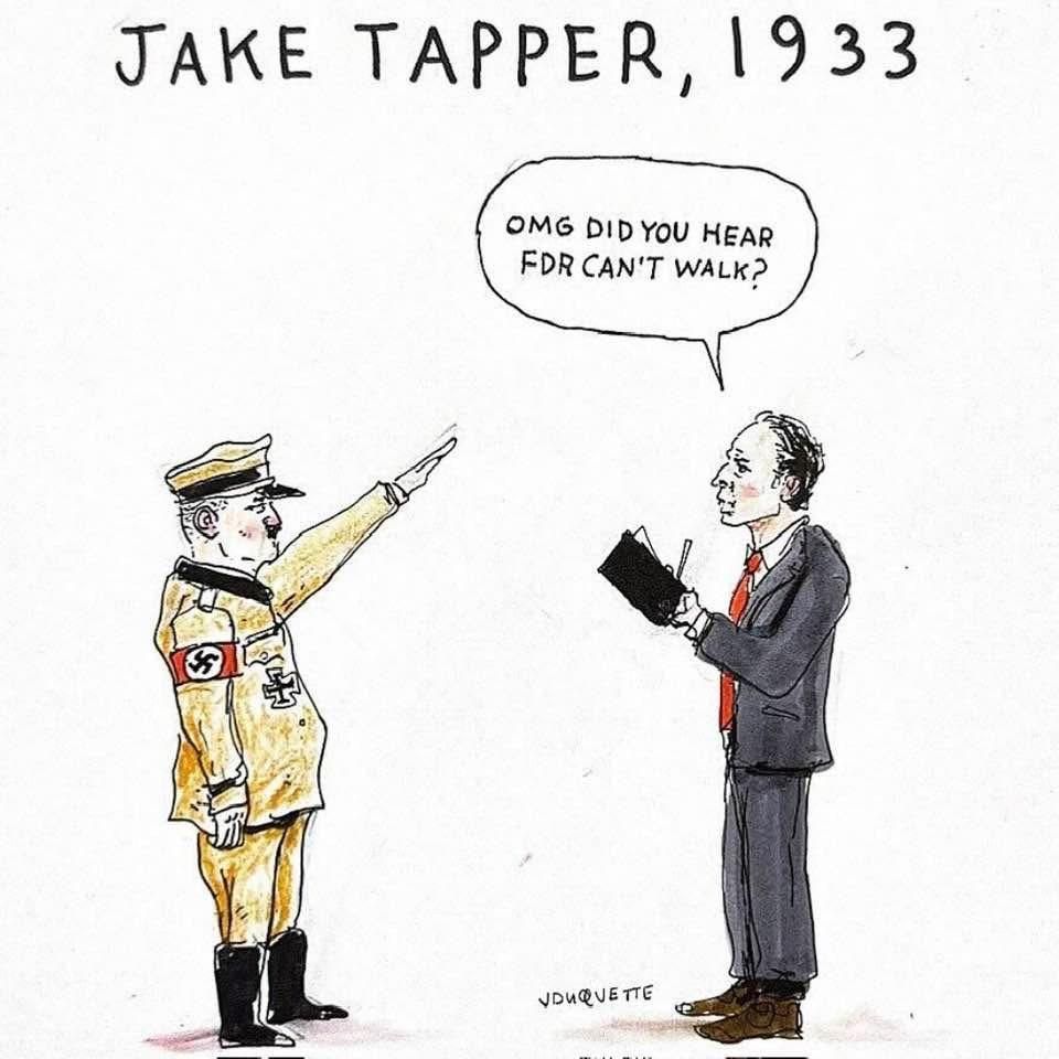 Jake Tapper, facing a Nazi:  OMG, Did you hear FDR can't walk?