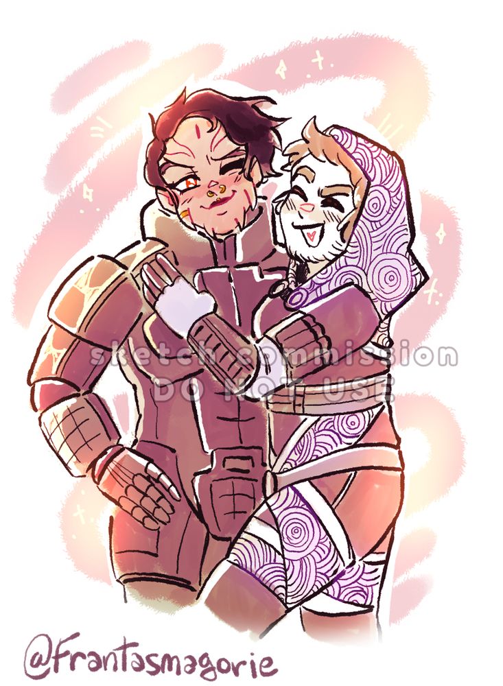 Sketch drawing of Jay's oc with their partner's oc in halloween costumes