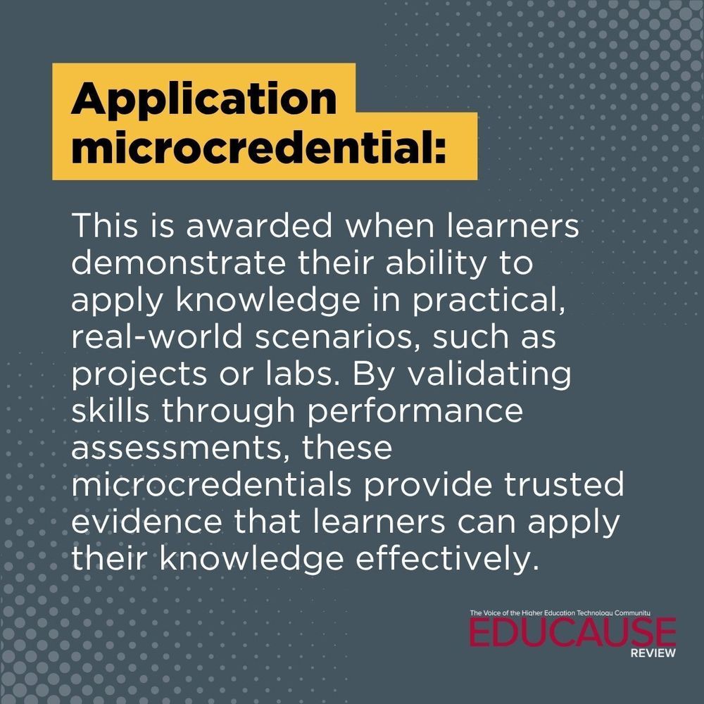 Application microcredential: 
This is awarded when learners demonstrate their ability to apply knowledge in practical, real-world scenarios, such as projects or labs. By validating  skills through performance assessments, these microcredentials provide trusted evidence that learners can apply their knowledge effectively.