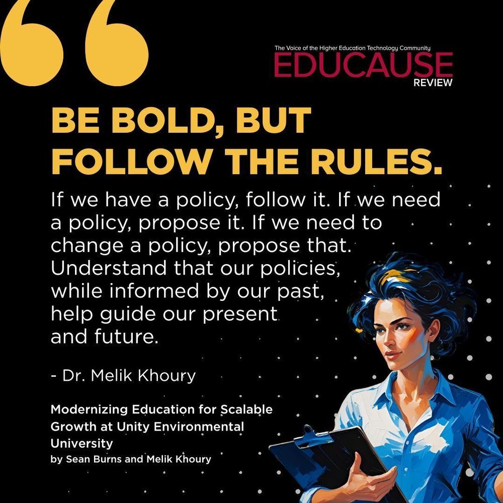 AI illustration of a woman holding a clipboard. "Be bold, but follow the rules. If we have a policy, follow it. If we need a policy, propose it. If we need to change a policy, propose that. Understand that our policies, while informed by our past, help guide our present and future." 