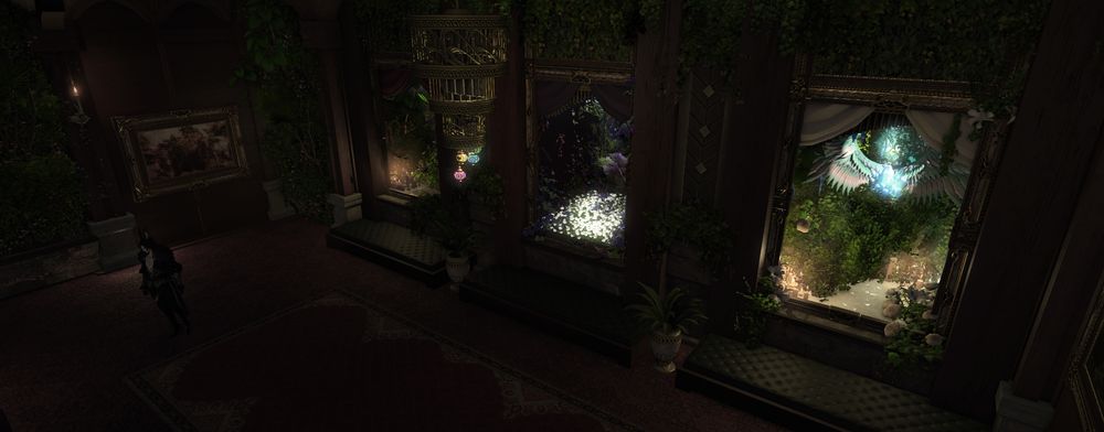 I thought I had taken a better shot of this build but sadly this is all I have. The Zodiark, Endsinger and Hydaelyn dedicated gallery build where glamour centered around their themes! It was actually a bit of a technical build with all the frames involved.