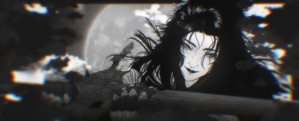 A greyscale illustration featuring the Final Fantasy XIV player character, Alojz. He is holding up his sword with one hand whilst steadying the blade with his other, almost inspecting the curvature and sheen of the weapon itself. His expression is soft with lowered lids with a subtle smile on his lips that is hard to read. The moon and clouds give extra ambiance to the piece and match Shura's that I had posted previously.
A greyscale illustration featuring the Final Fantasy XIV player character, Alojz. He is holding up his sword with one hand whilst steadying the blade with his other, almost inspecting the curvature and sheen of the weapon itself. His expression is soft with lowered lids with a subtle smile on his lips that is hard to read. The moon and clouds give extra ambiance to the piece and match Shura's that I had posted previously.