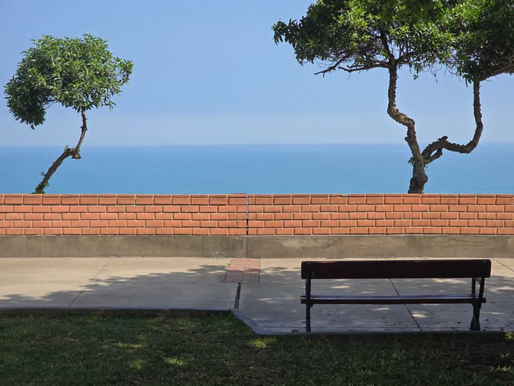 View of the Pacific Ocean from the waterfront in Miraflores. Lima, Peru.
