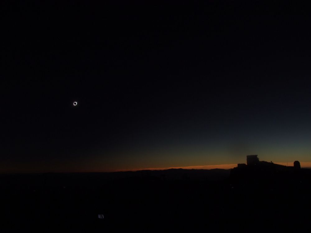 A total solar eclipse as viewed above La Silla Observatory in Chile in 2019.