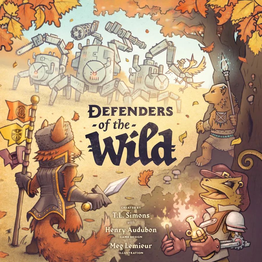 This is the cover art for the tabletop game Defenders Of The Wild. It features factions of critters defending their territory from an onslaught of machines.