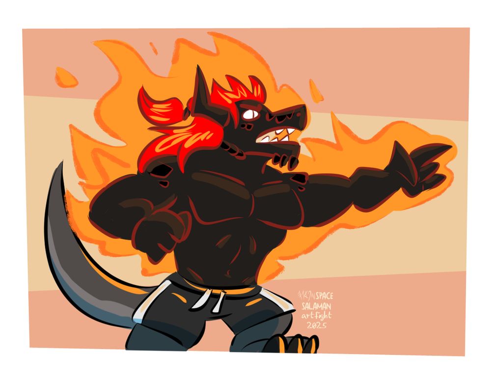 Angry fire powered dragon ignites upper half and points! Lizard swordsman doing a strike under the moon! Supervillain goat lures victim with pretty butterfly hologram! Equation powered lizard dashes forth and conjures a cylinder shield! Tags: furry, scalie, anthro, artfight, artfight2025, teamfossils, dragon, dragonborn, firepowers, onfire, pyrokinesis, swordsman, lizard, buff, shirtless, tight, spandex, goat, evil, hologram, supervillain, tophat, coat, dash, equation, maths, mathematics, powers