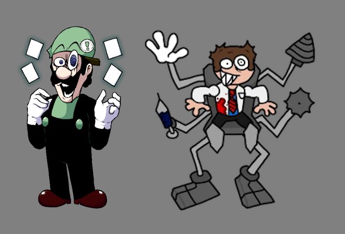 a render of Daweegee drawn by me next to a render of Insane Dave drawn by Rapparep