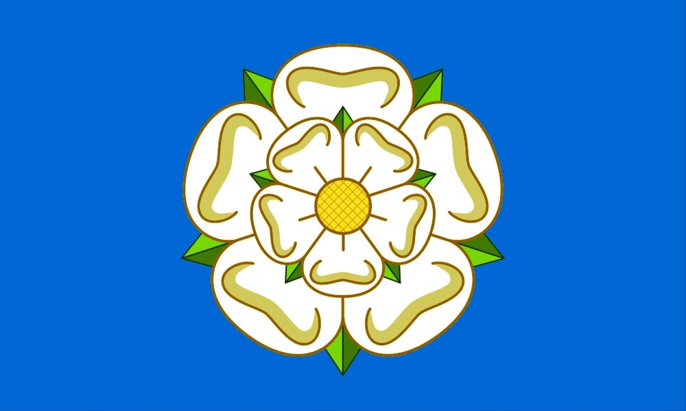 The Yorkshire flag, a white rose on a blue background.