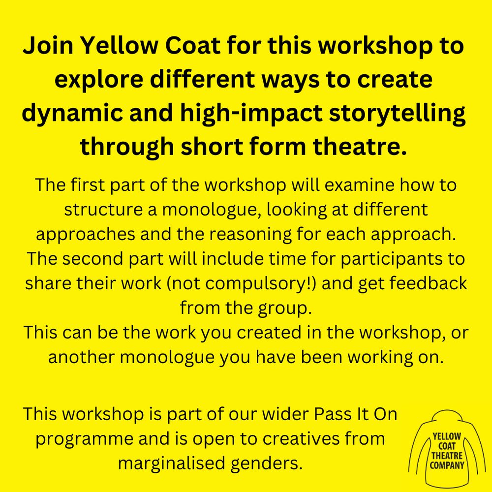 A yellow background with black text detailing the YELLOW COAT WRITES: Finding Structure workshop. Full details on our website.