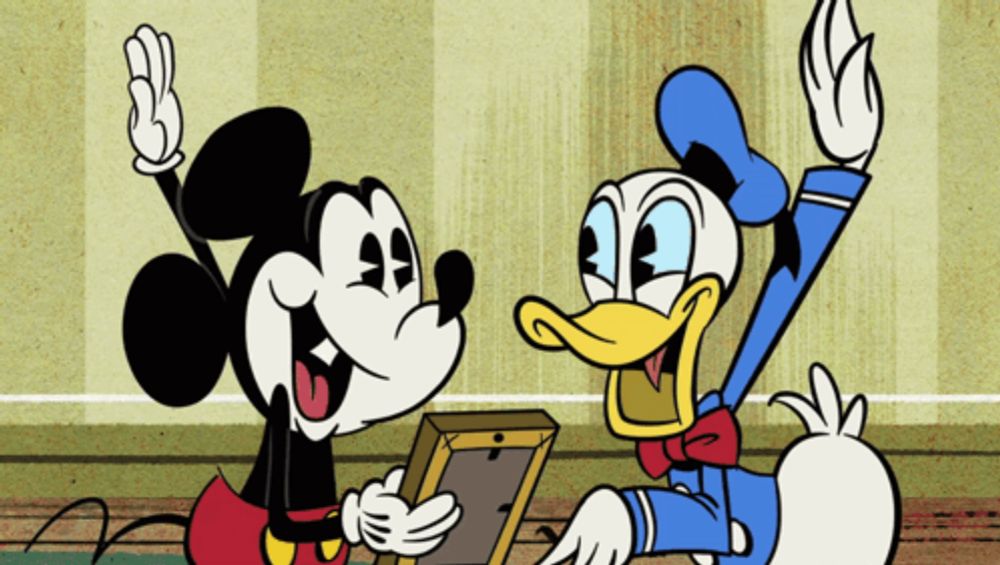 a cartoon of mickey mouse and donald duck