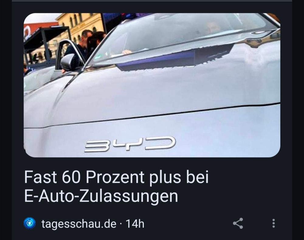 Meldung tagesschau.de
"Fast 60 Prozent plus bei E-Auto-Zulassungen"