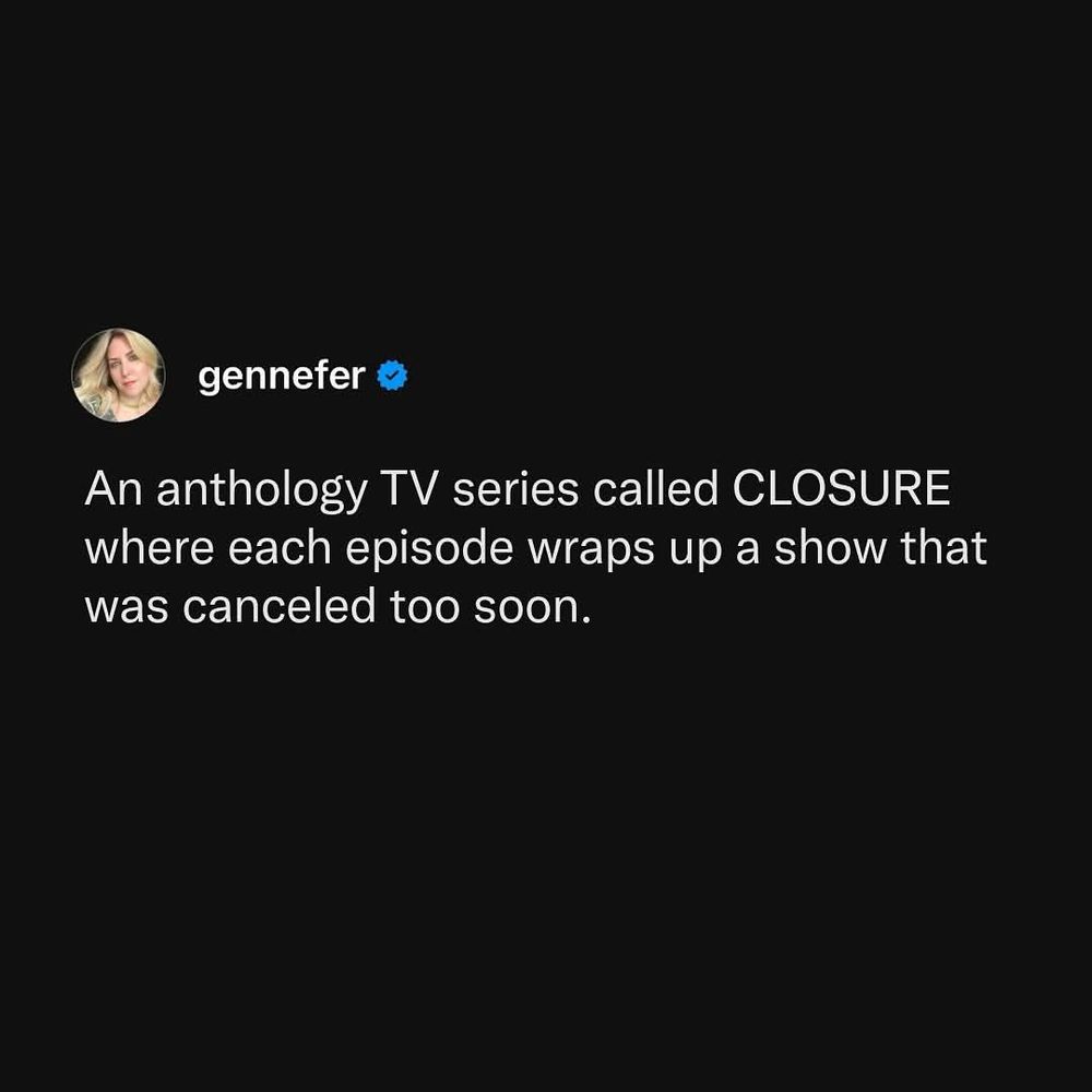 An anthology TV series called Closure where each episode wraps up a show that was canceled too soon. 