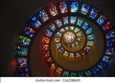 Stained glass window The Chapel of Thanksgiving, Dallas Texas. 