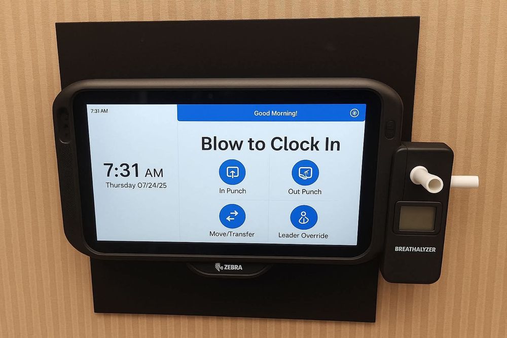 Photo of a breathalyzer time clock. 