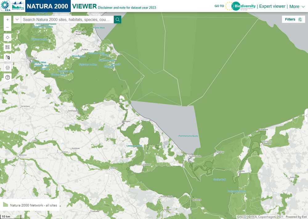 Beschriebener Ausschnitt der Natura 2000 Karte