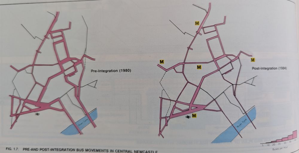 A large graphic of changes to bus services in central Newcastle - showing reductions over the bridges