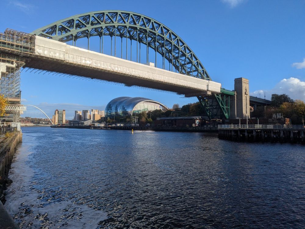 The Tyne Bridge covered in scaffolding 