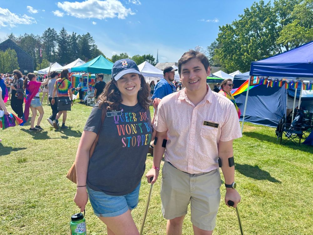 New Hampshire State Representatives Lily Foss and Heath Howard at the Portsmouth, New Hampshire Pride Festival on June 21, 2025. 