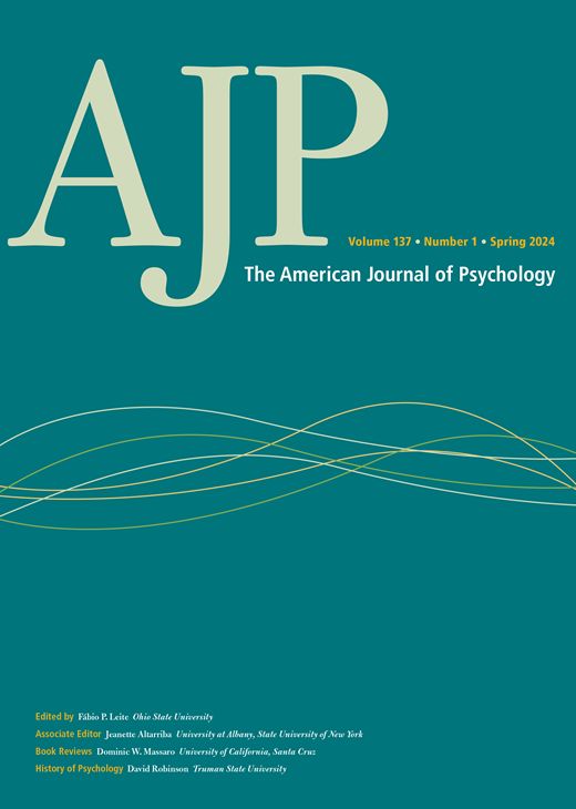 Cover of the American Journal of Psychology, Volume 137, Issue 1, Spring 2024
Teal background with abstract wavy lines crossing the middle of the cover and list of editors in the bottom left corner.