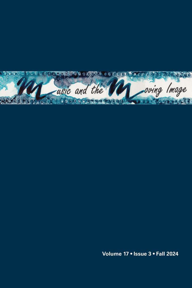 Cover of Music and the Moving Image, in Volume 17, Issue 3, Fall 2024
Dark blue background with white rectangle near the top that has a watercolor design and title information.
