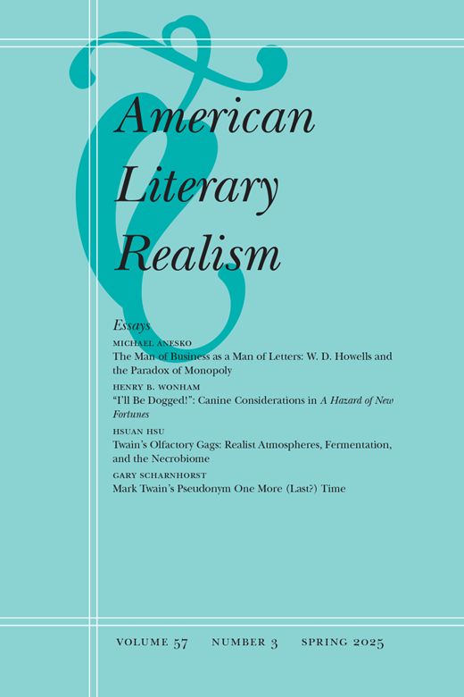 Cover of American Literary Realism, Volume 57, Number 3
Light blue background with darker abstract design, table of contents text
