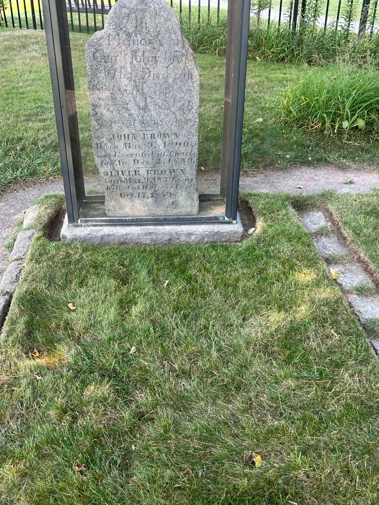 The gravestone of John Brown. Also listed on the stone are Brown’s grandfather, who died in the American Revolution, and his son.