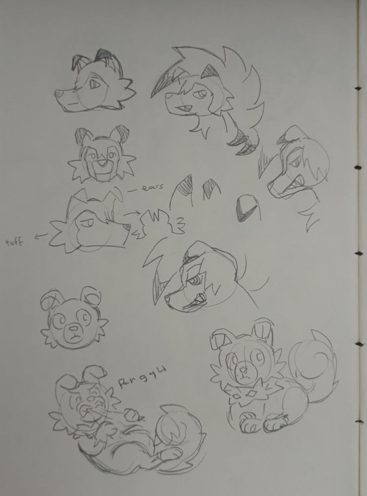 Sketches of Lycanroc (Midnight) and Rockruff.
