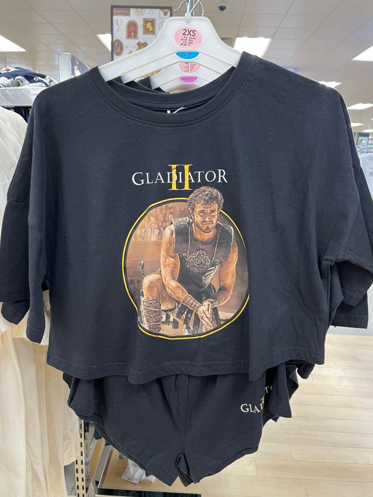 An image of Paul Mescal in his gladiator attire in Gladiator II on a set of black pyjamas
