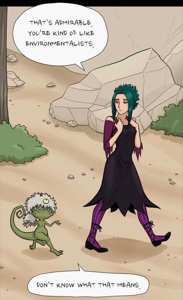 A small monster walks alongside a girl on the sand