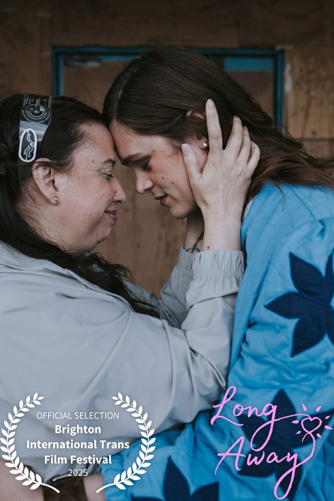 Jewel Cavazos as Leah and Griffin Kelly as Victoria, holding each other and touching foreheads, with the Long Away logo
official selection Brighton International Trans Film Festival 2025