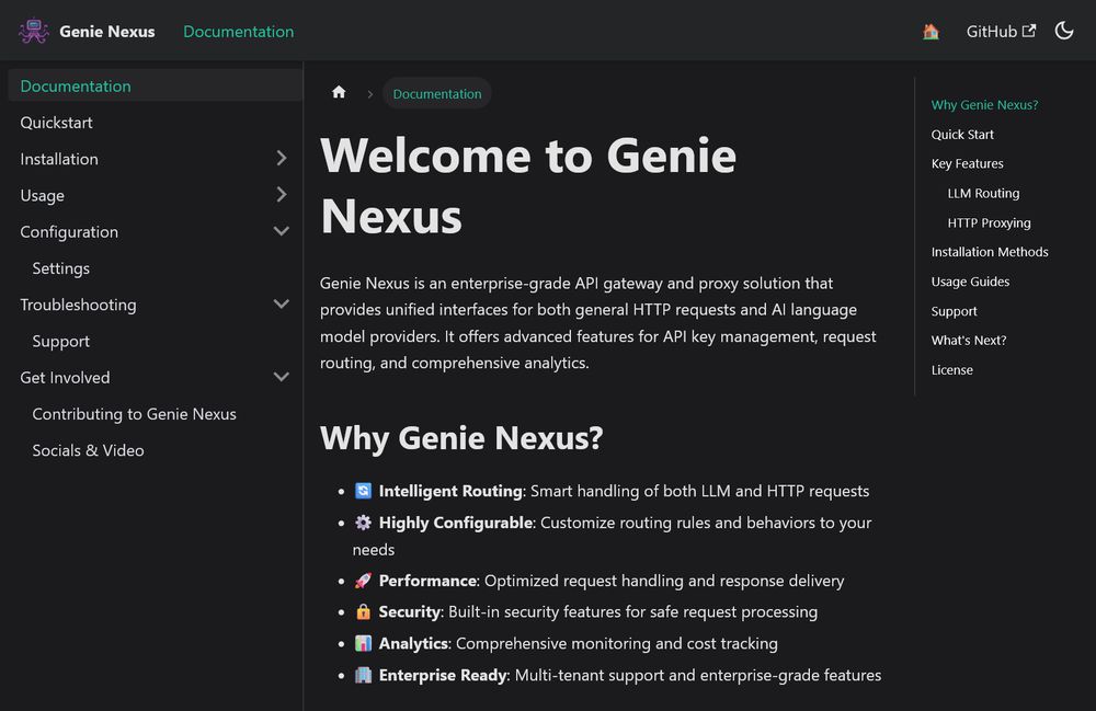 A screenshot of the Genie Nexus documentation page.