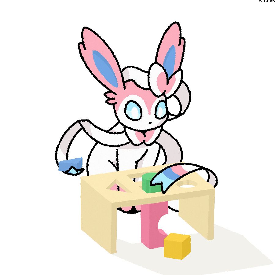 A sylveon discovers the impressive capabilities of the square hole.