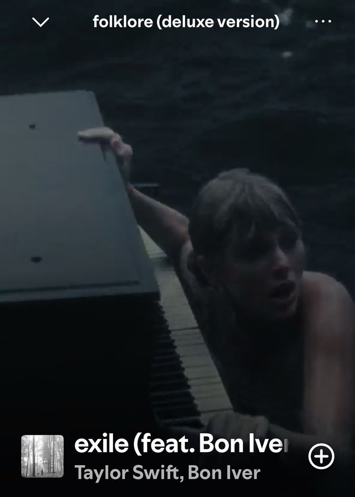 Taylor Swift song exile artwork showing her in rough seas holding onto a piano.