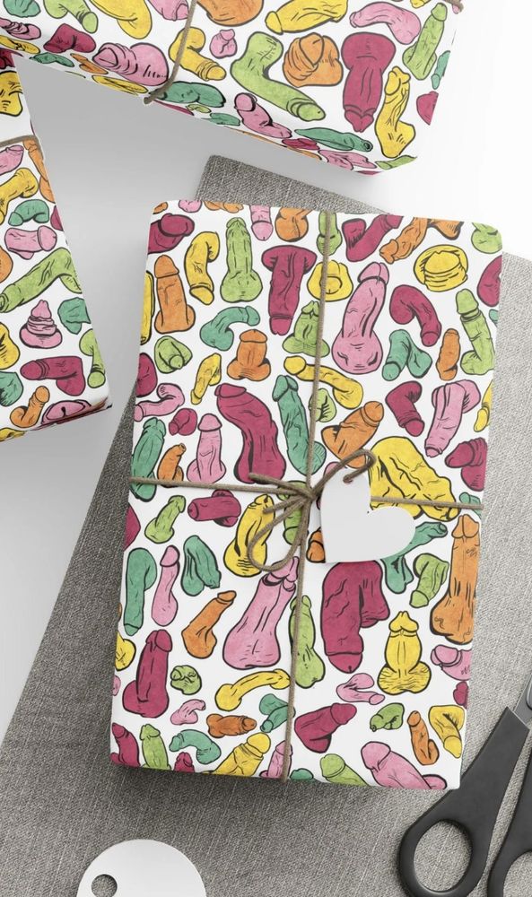 Wrapping paper with drawn penis pattern