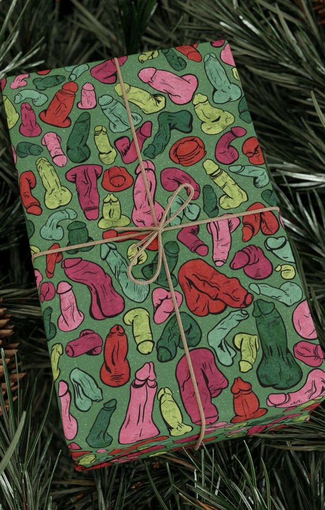 Wrapping paper with drawn penis pattern